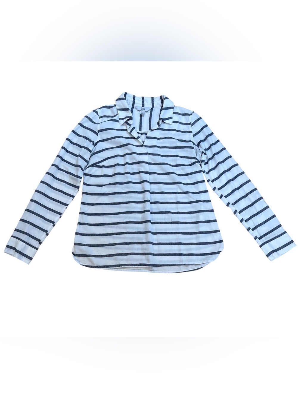 Croft & Barrow Petite PXS Black White Striped Top Long Sleeve Coastal Nautical